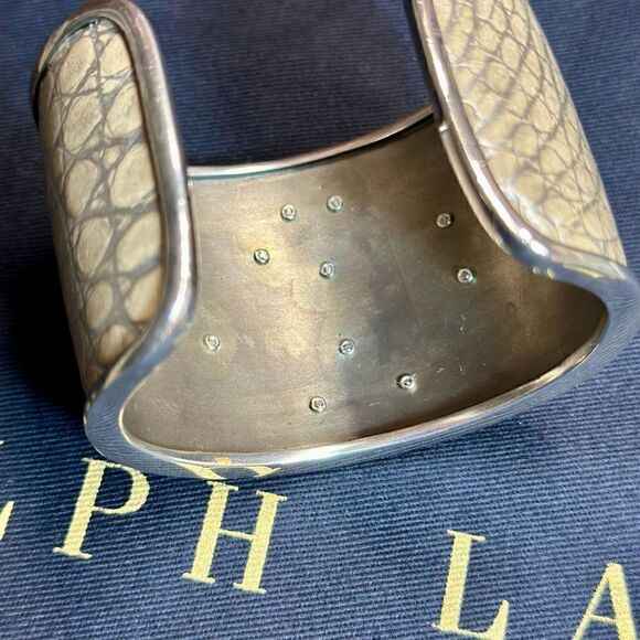 Ralph Lauren *Collection Crystal Monogram Sterling Taupe Alligator Cuff Bracelet - Picture 8 of 17